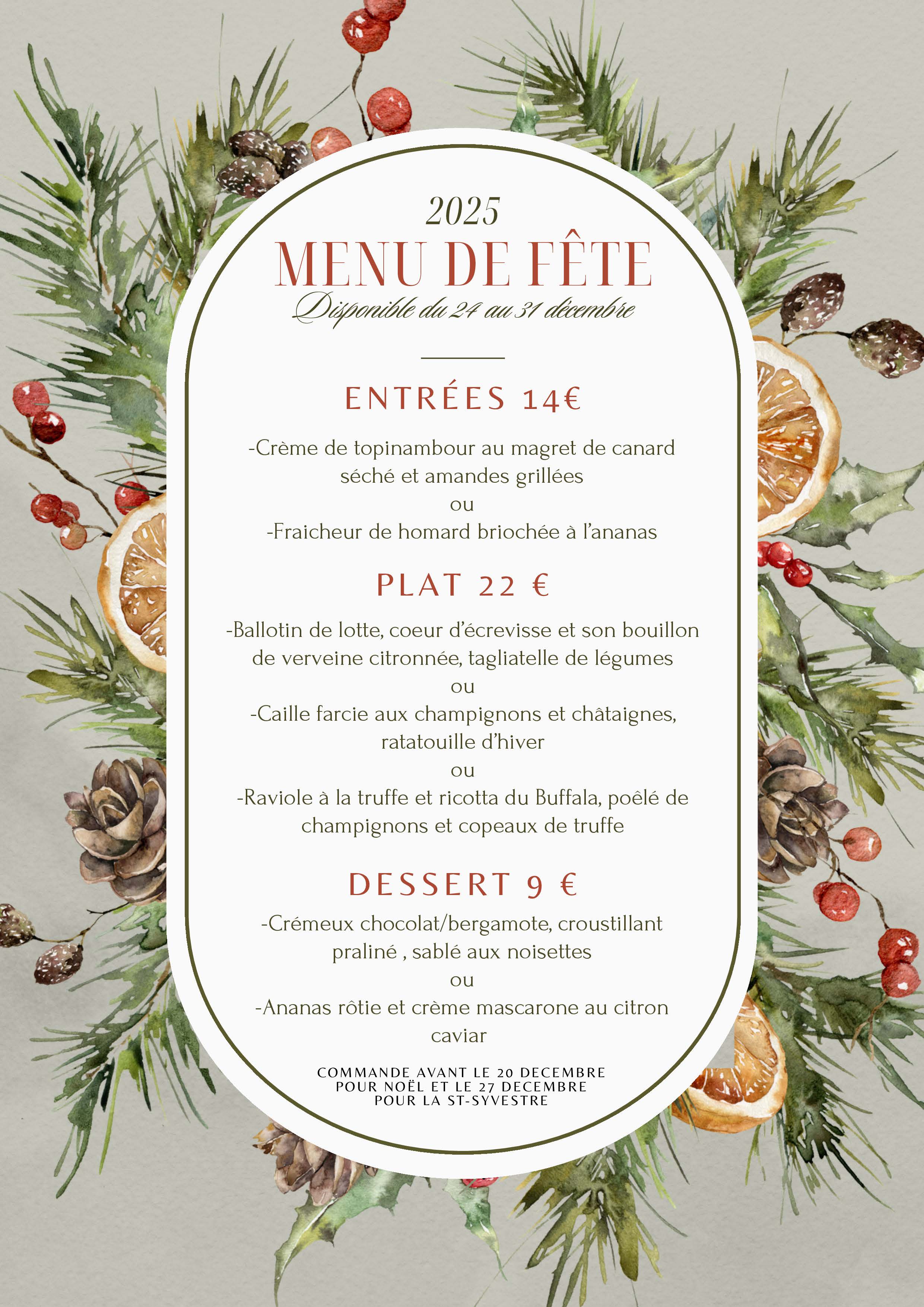 Affiche menu des fêtes 2025